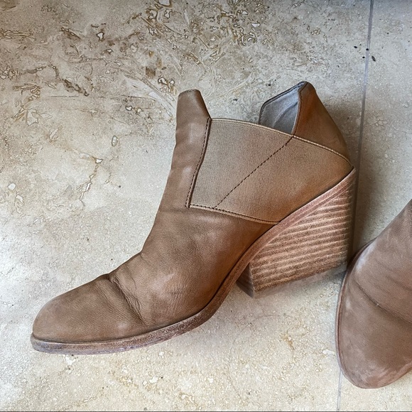 Eileen Fisher Camel Suede Leather Ankle Boots 2” Block Heel - Picture 2 of 5